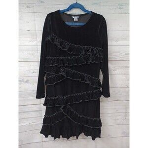 Hartstrings Velvet Ruffle Dress Black Girls Long Sleeve Sz 8
